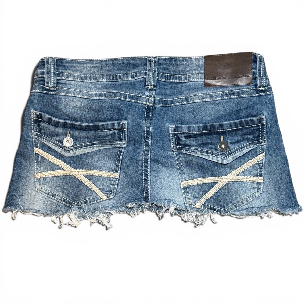 TK Axel Y2K Denim Mini Skirt W32 Blue Frayed Low Rise Womens‎ Festival